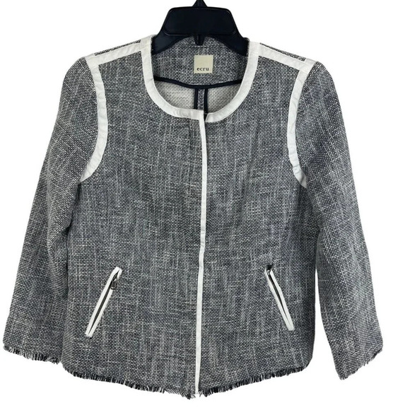 Ecru Women Tweed Full Zip Jacket Blazer Size S - Picture 1 of 9